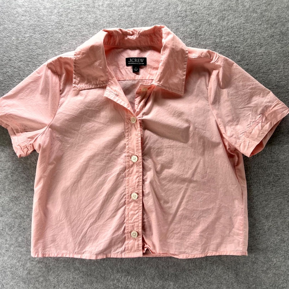 J.Crew Regenerative Cotton Shirt Womens 6 Pink Short Sleeve Casual Button Up